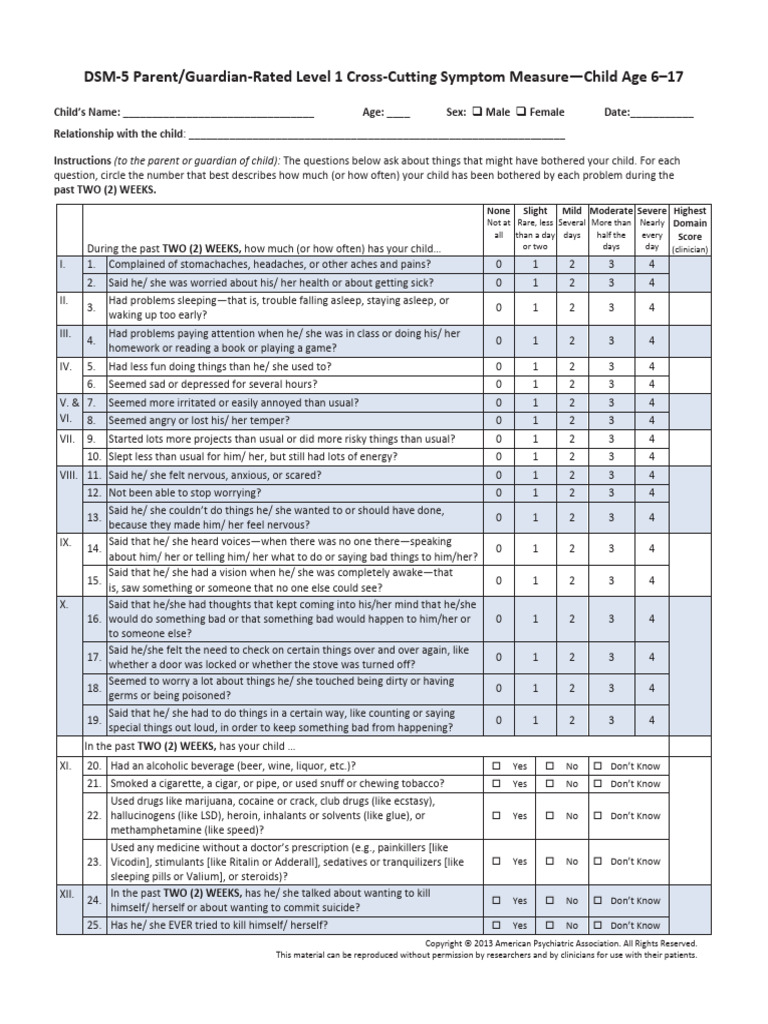 Fafsa Form As Parent Or Guardian Rated Level 1 Cross Cutting Symptom Measure