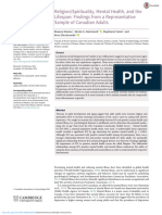 Religionspirituality Mental Health and The Lifespan Findings From A Representative Sample of Canadian Adults