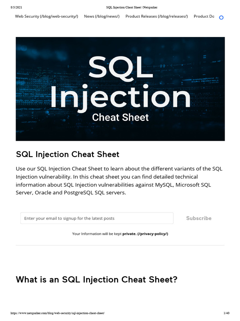 SQL Injection Cheat Sheet - Netsparker | PDF