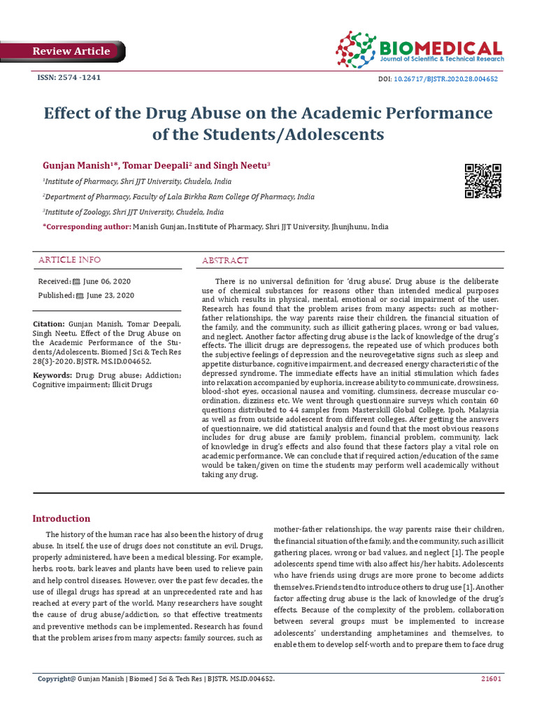 Effect of The Drug Abuse On The Academic Performance of The Students ...
