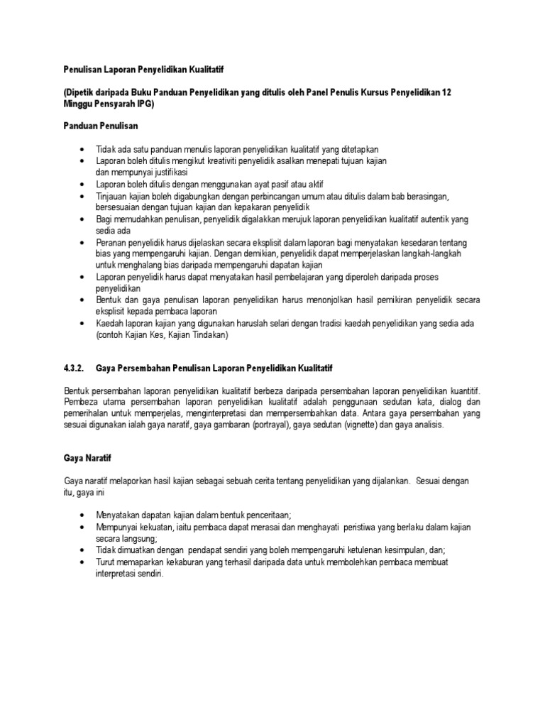 Penulisan Laporan Penyelidikan Kualitatif Pdf