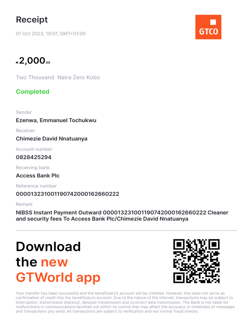 Payment Receipt for NIBSS Transfer | PDF