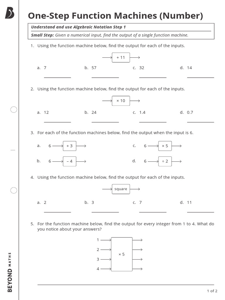 Small Step 1 - One-Step Function Machines (Number) | PDF