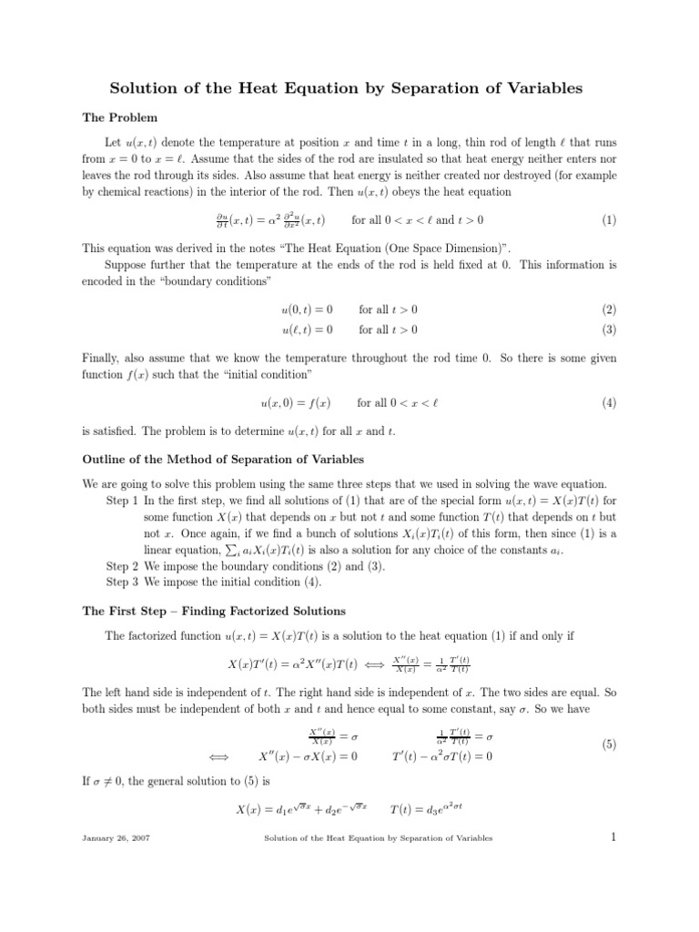Heat Equation Solutions via Separation | PDF | Equations | Temperature