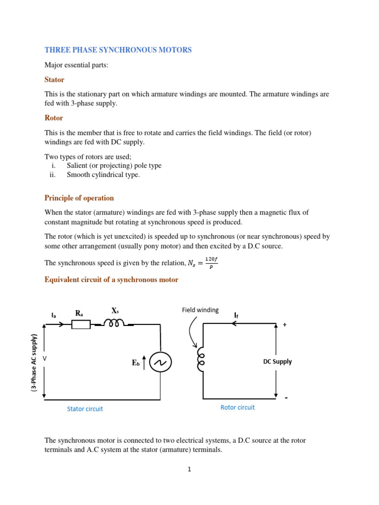 Three Phase Synchronous Motors Summarized Notes 1 Pdf
