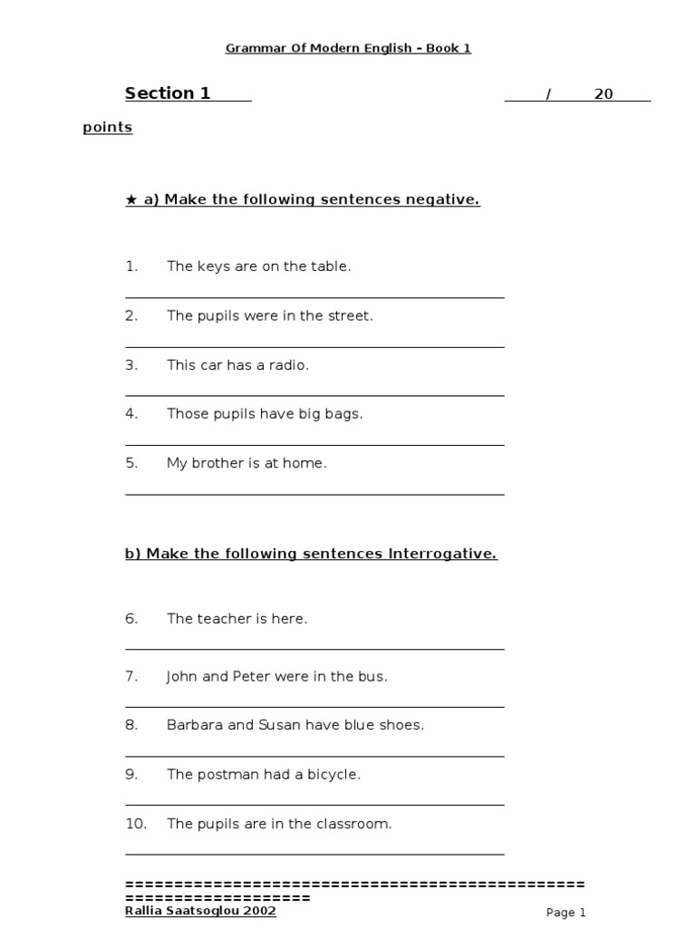 English Grammar Exercises Book 1 | PDF