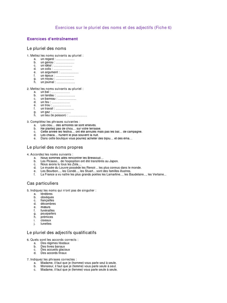 Fiche6Leplurieldesnomsetdesadjectifs PDF