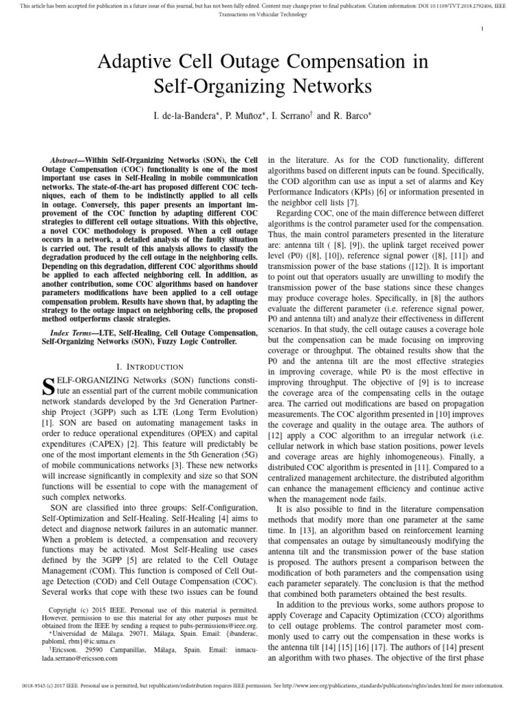 Adaptive Cell Outage Compensation in Networks