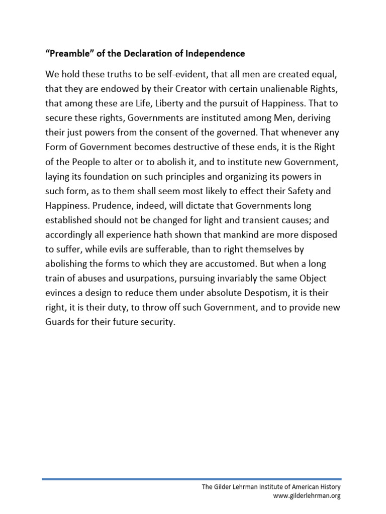 Declaration of Independence & Bill of Rights | PDF