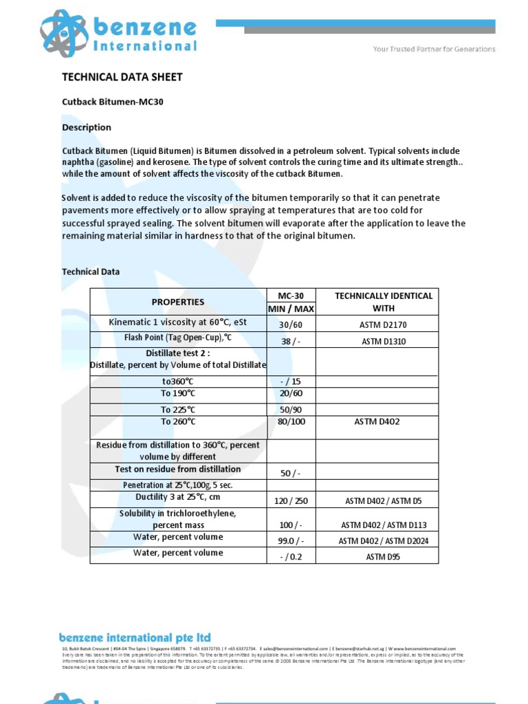 MC30 Cutback Bitumen Technical Data | PDF | Asphalt | Petroleum