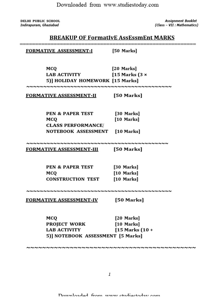 CBSE Class 7 Maths Collection of Assignments For 2014 | PDF
