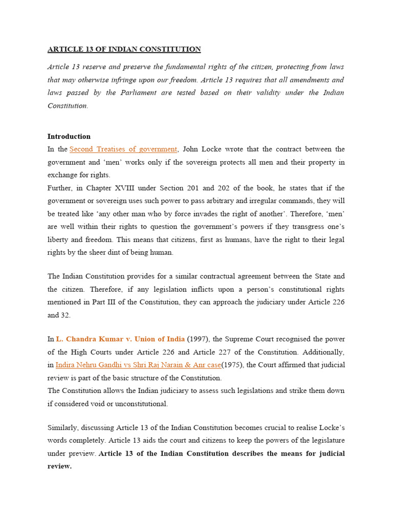 Article 13 of Indian Constitution | PDF