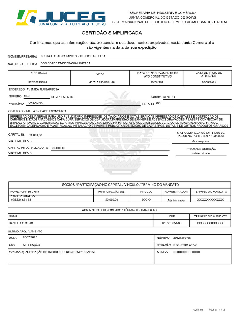 Certidão Simplificada Pdf Economia De Negócios Business