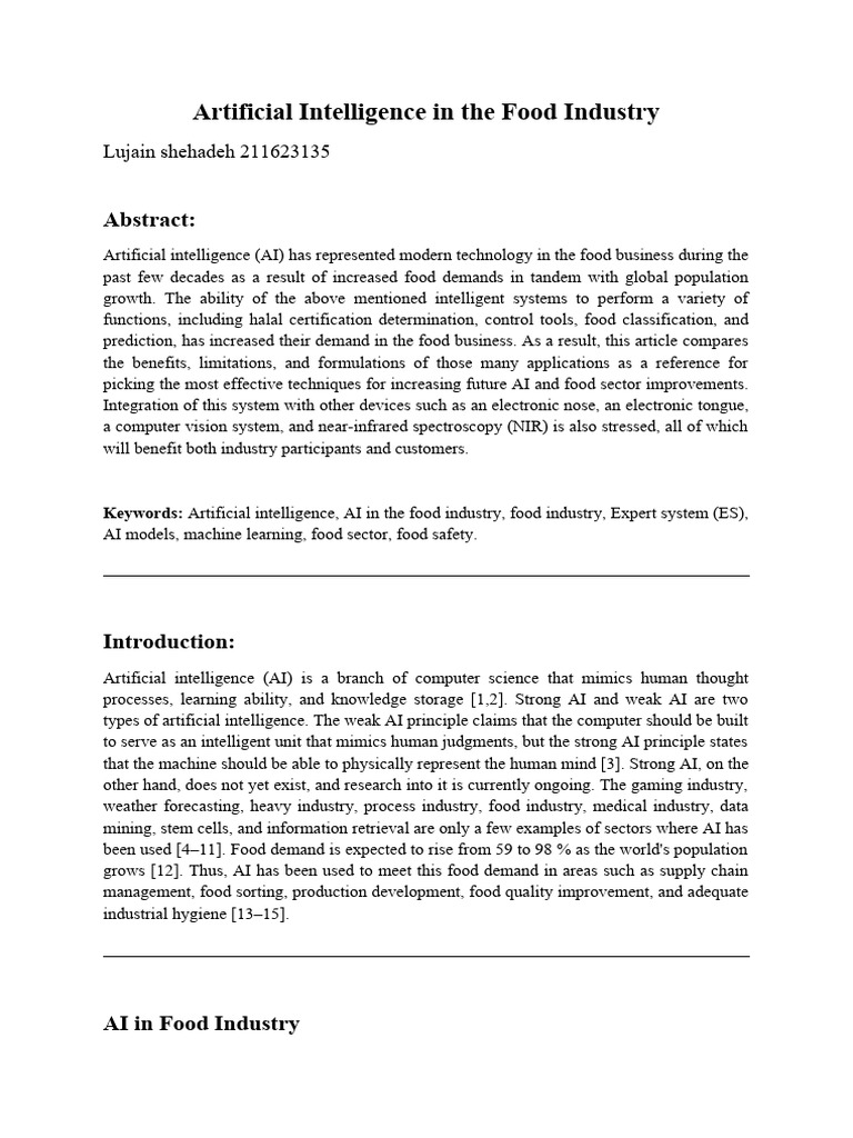 Artificial Intelligence In The Food Industry Pdf