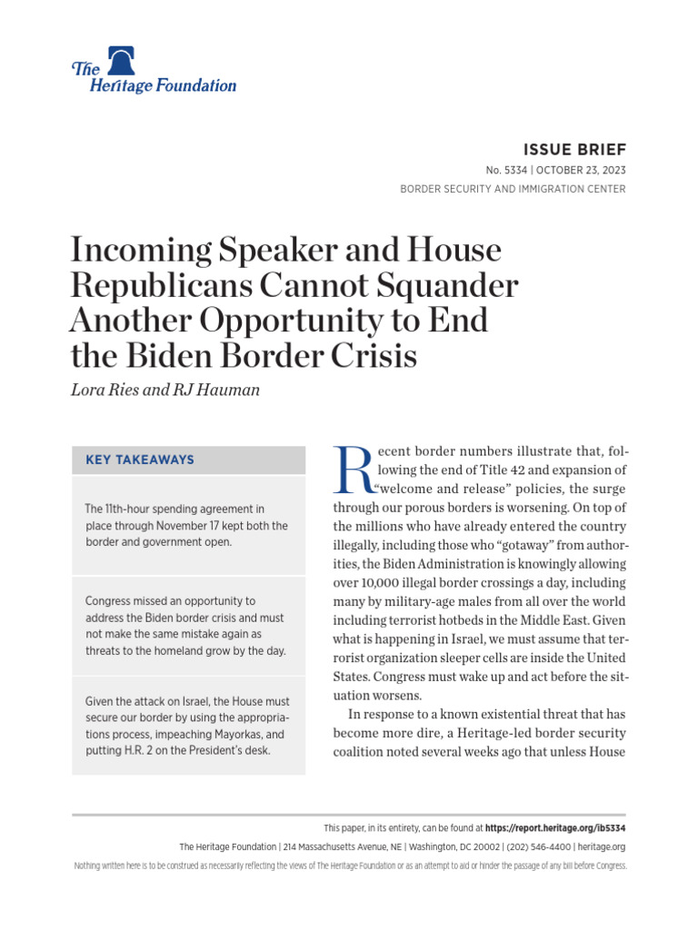 Heritage Foundation On Border Security | PDF