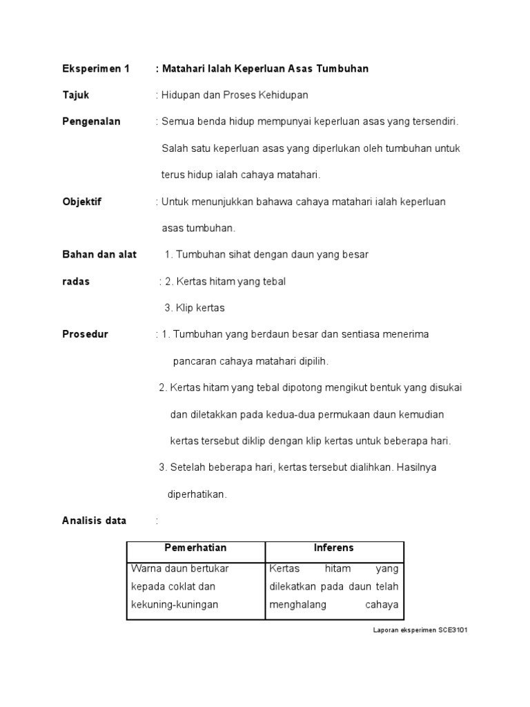 Laporan Eksperimen Sains