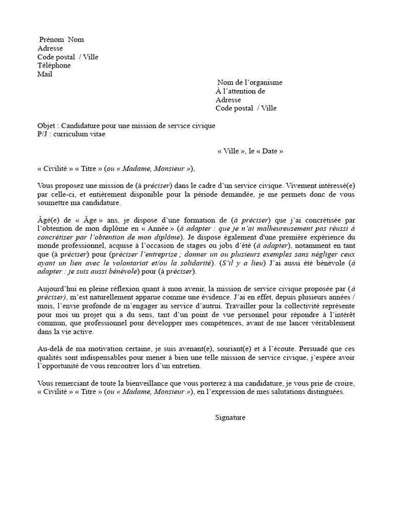 Lettre de motivation pour service civique PDF — free download