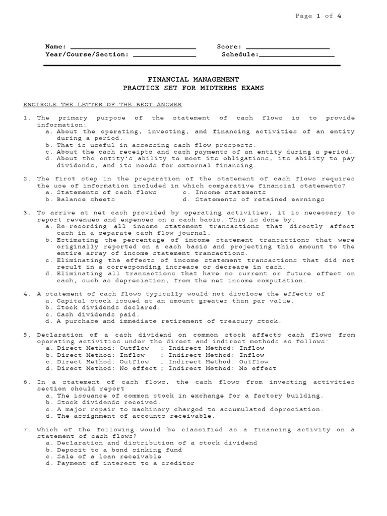 Financial Management Midterm Practice Set | PDF