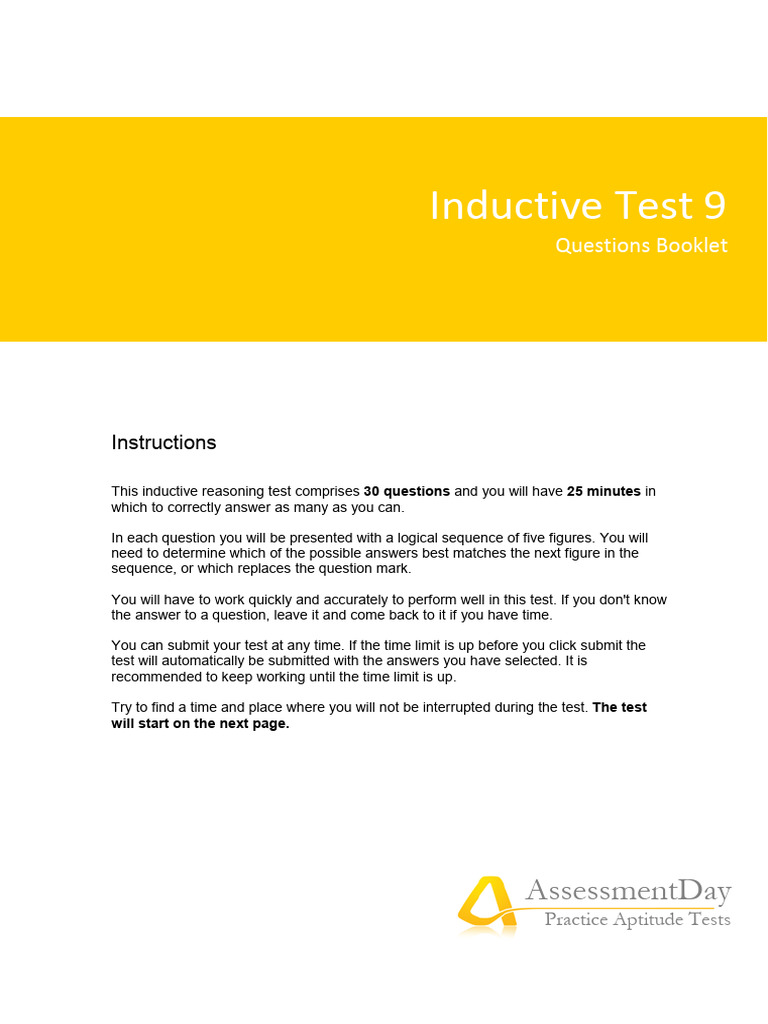Inductive Reasoning Test Instructions | PDF