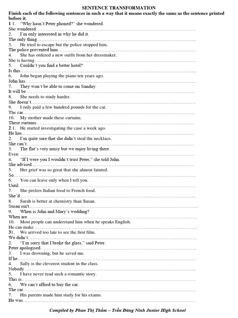 Sentence Transformation Exercises | PDF