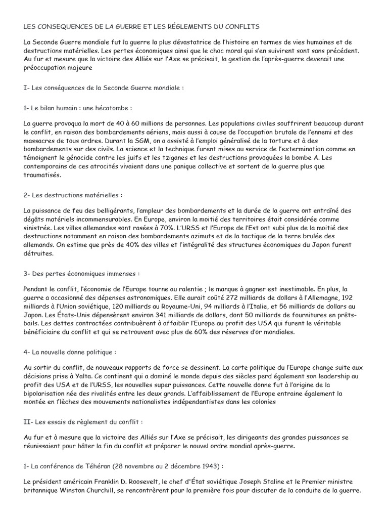 Conséquences et règlements de la SGM | PDF | Seconde Guerre mondiale ...
