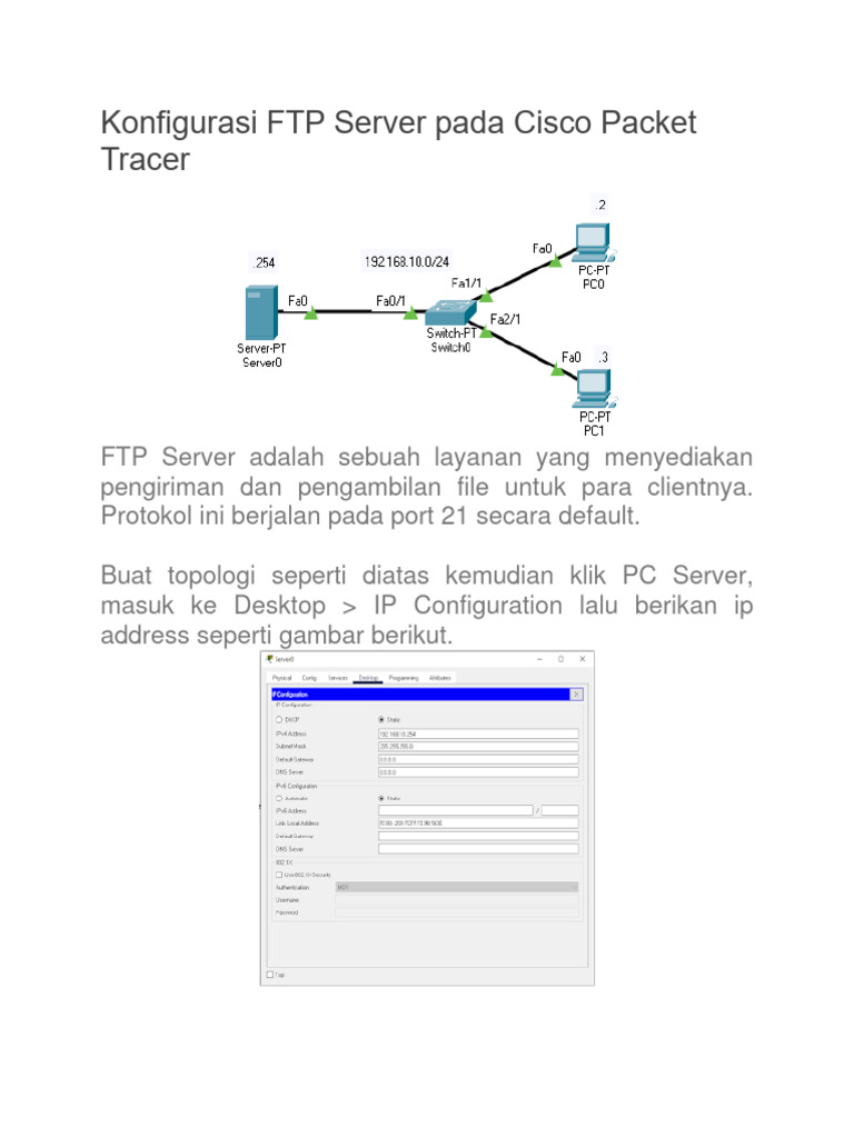 Konfigurasi FTP Server Pada Cisco Packet Tracer | PDF