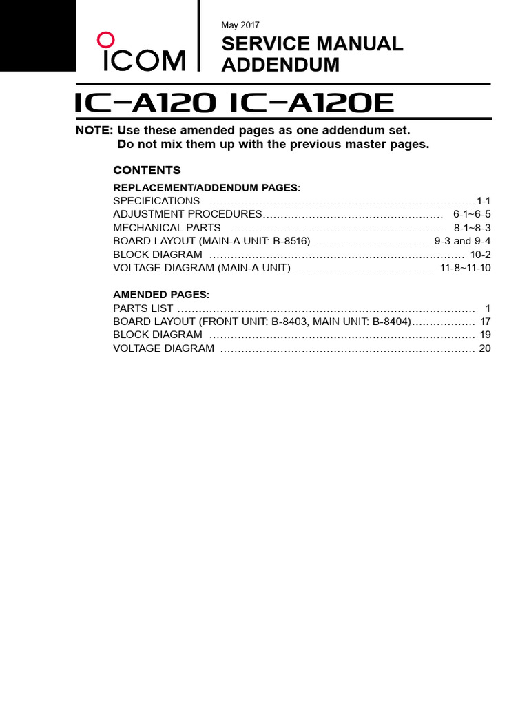 Icom Ic A120 Service Manual _ ÉMETTEUR RÉCEPTEUR MOBILE AVIATION VHF iC ...