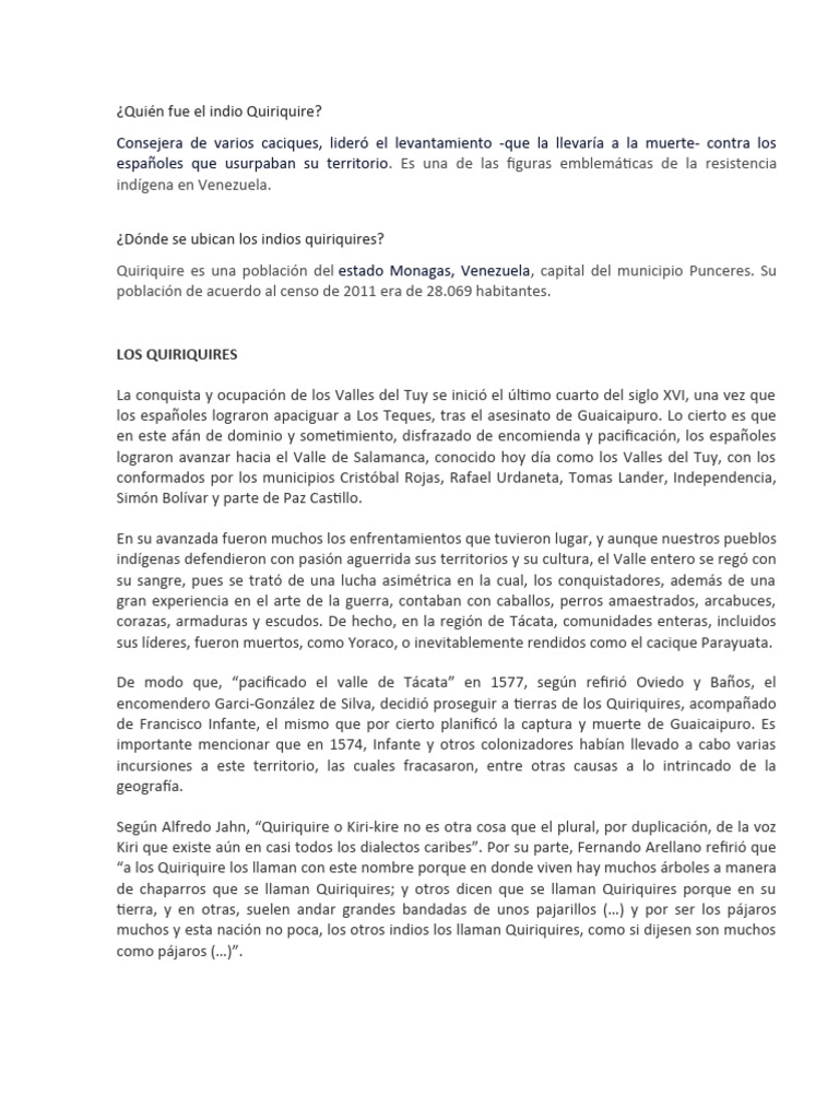 Quién Fue El Indio Quiriquire PDF Pueblos Indígenas de las Américas