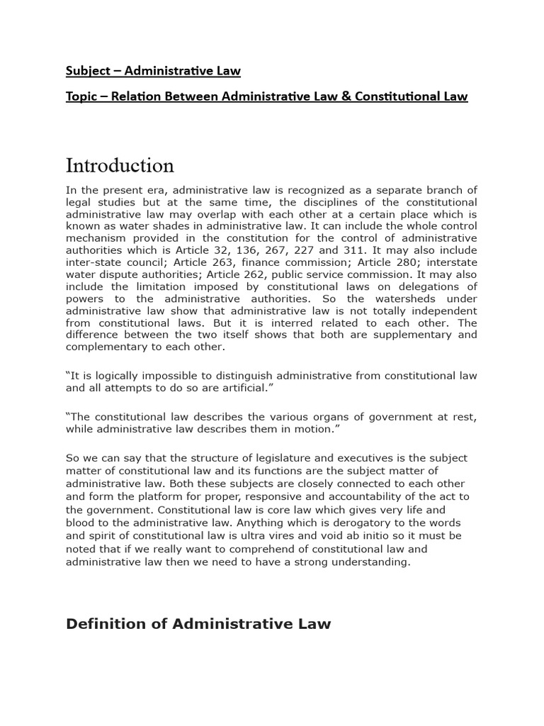 Administrative Law - Relation Between Administrative Law ...