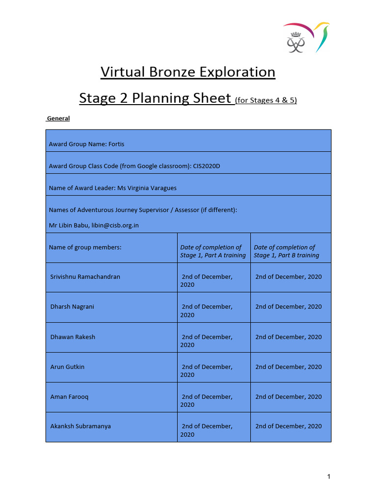 Virtual Bronze Exploration Planning Template PDF