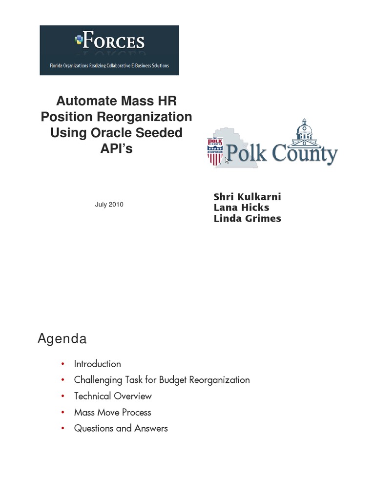 Automate mass hr position reorganization using oracle seeded api s