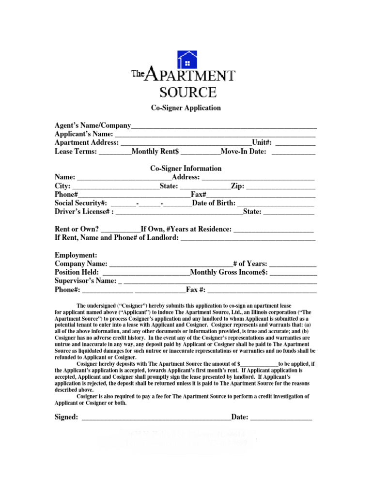 Co-Signer Application for Apartment Lease | PDF | Lease | Landlord
