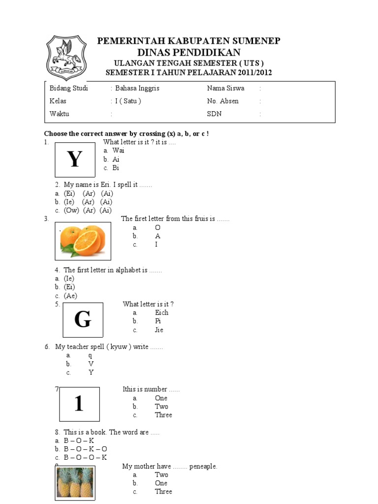 Soal Bhs. Inggris Kelas i Sd