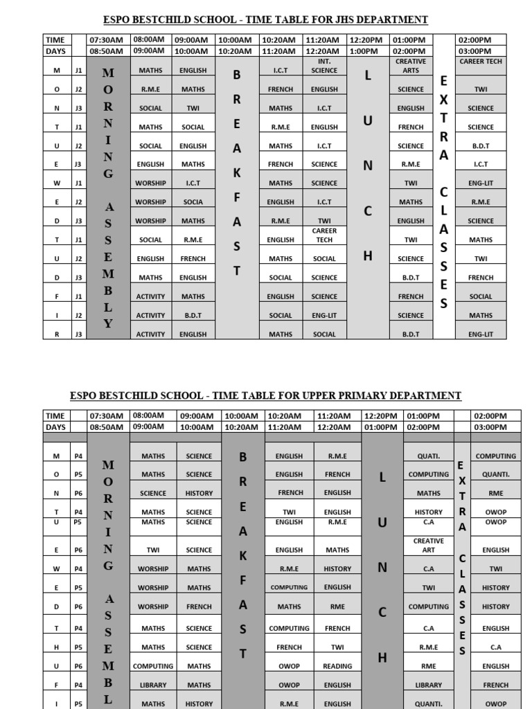 Time Table PDF