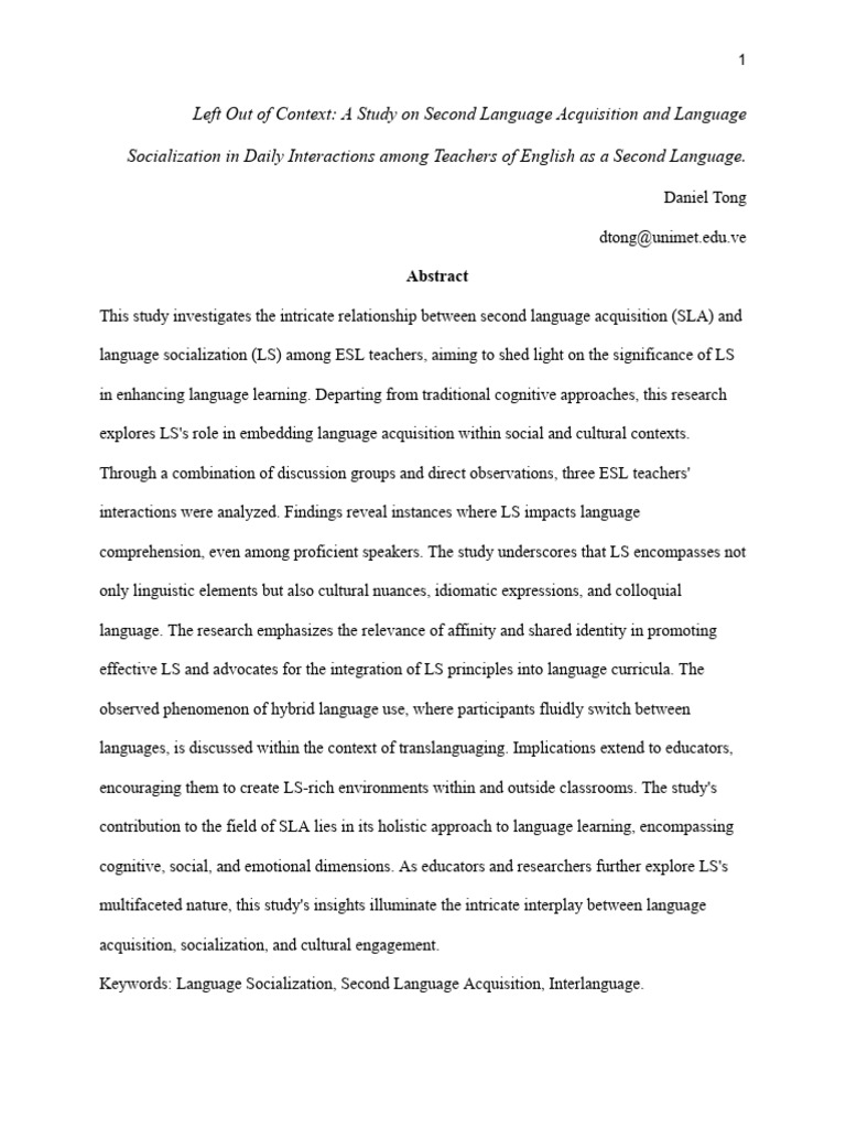 Language Socialization in ESL Teaching | PDF | Second Language ...