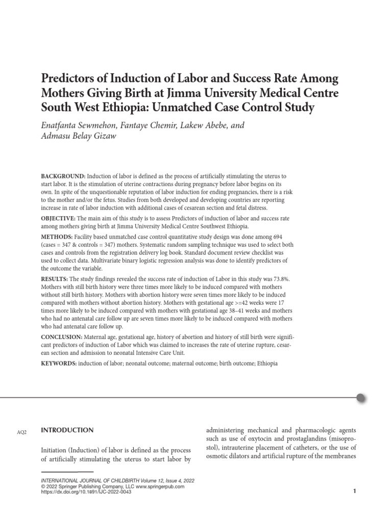 Predictors of Induction of Labor and Success Rate Among Mothers | PDF ...