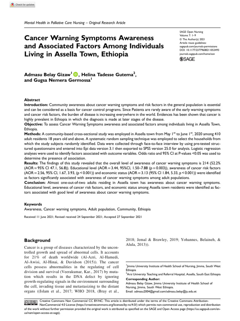 Cancer Warning Symptoms Awareness PDF Cancer Sampling (Statistics)