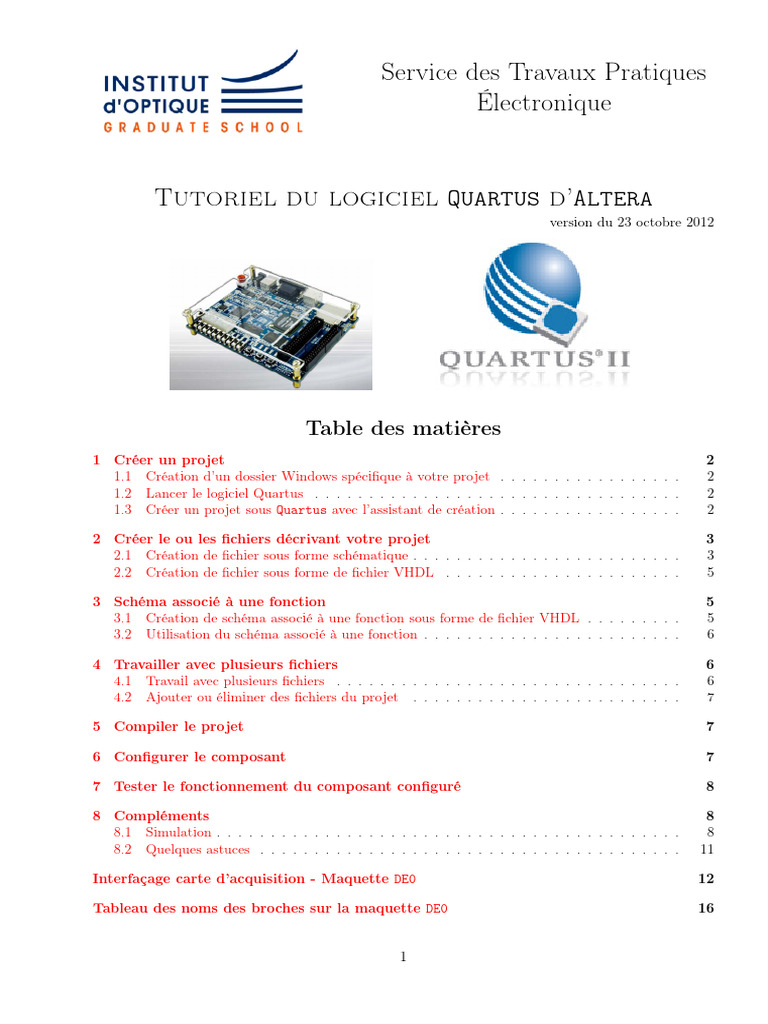 Tutoriel sur le logiciel Quartus | PDF | VHDL | Entrée/Sortie