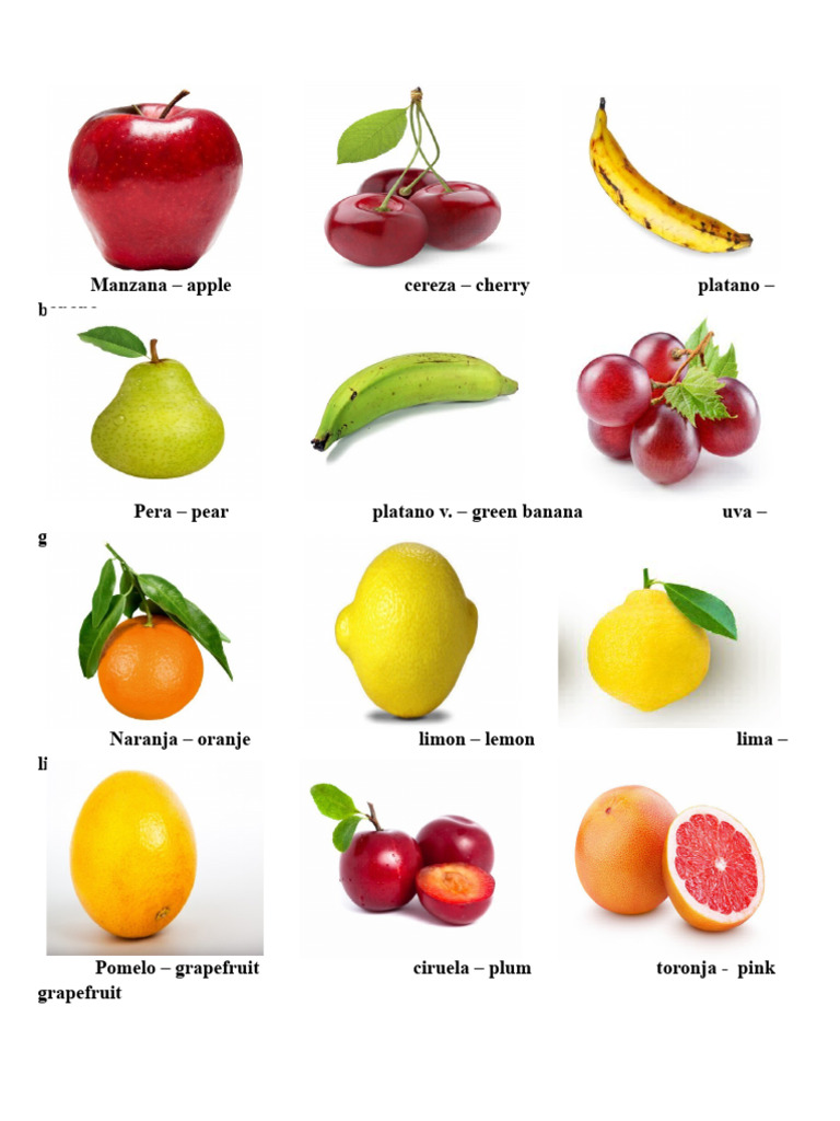 37 Frutas en Ingles y Español PDF