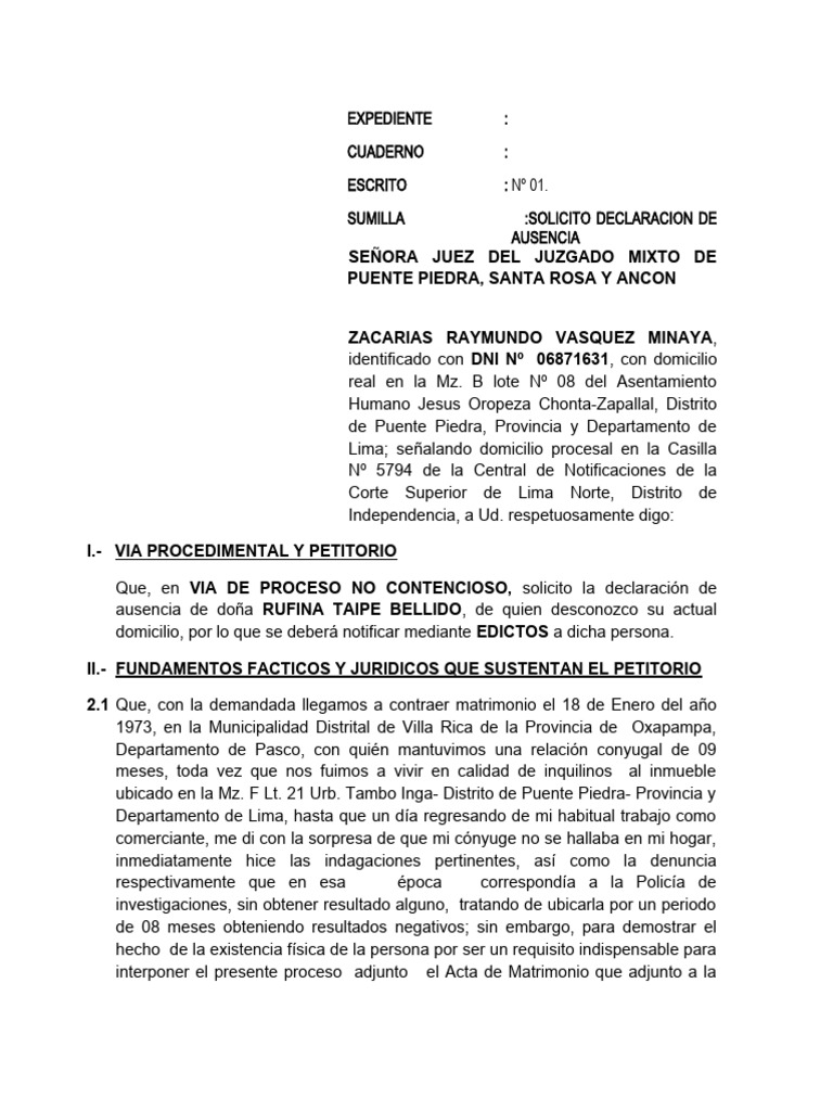 Declaracion de Muerte Presunta | Descargar gratis PDF | Demanda
