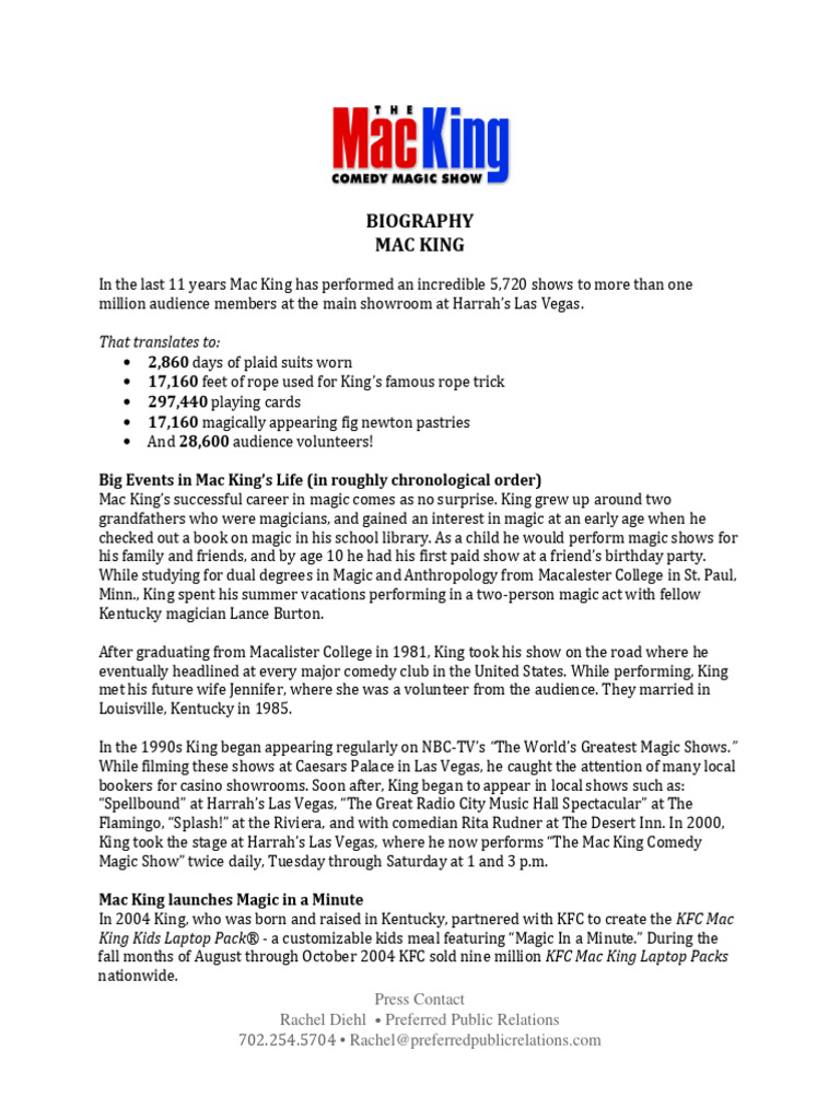 Mac King Biography | PDF | Magic (Illusion) | Entertainment