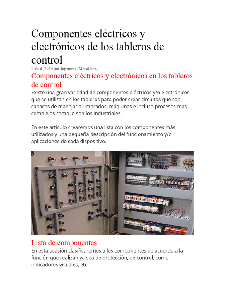 Componentes Eléctricos y Electrónicos de Los Tableros de Control | PDF ...