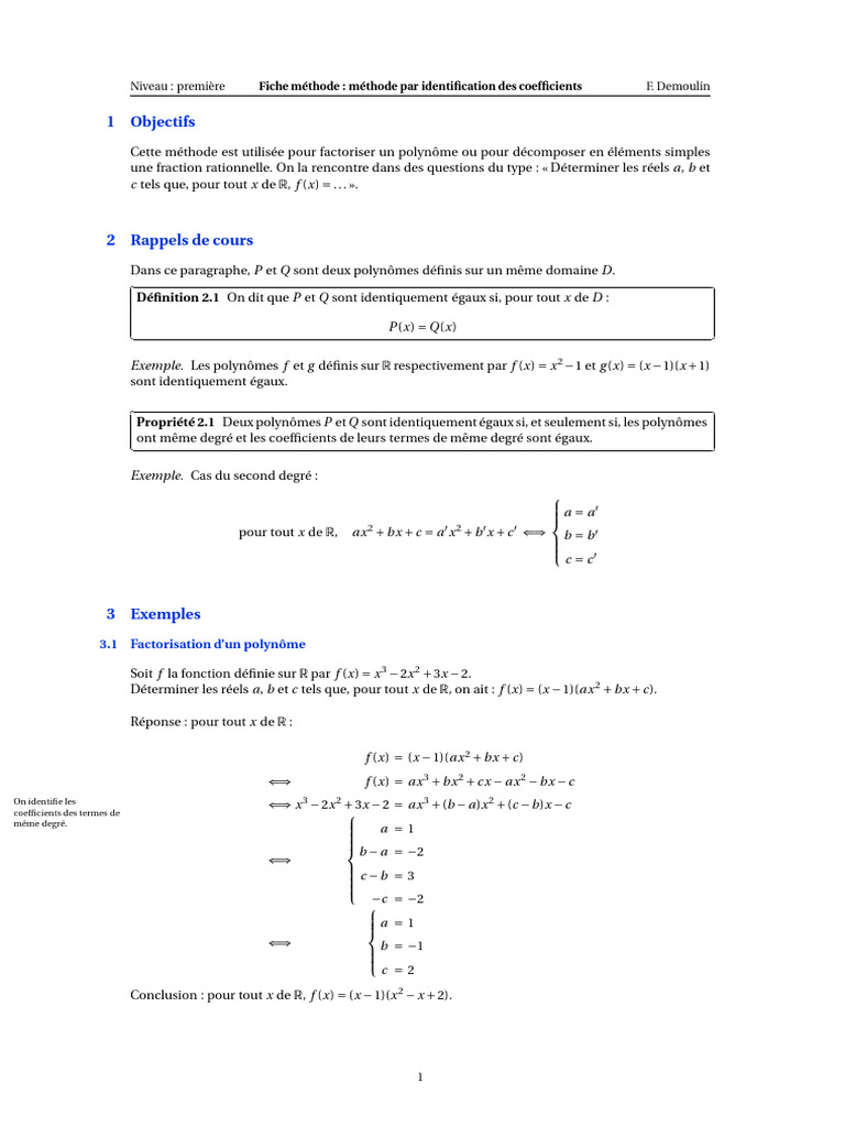 Identification des coefficients en maths | PDF | Polynôme ...