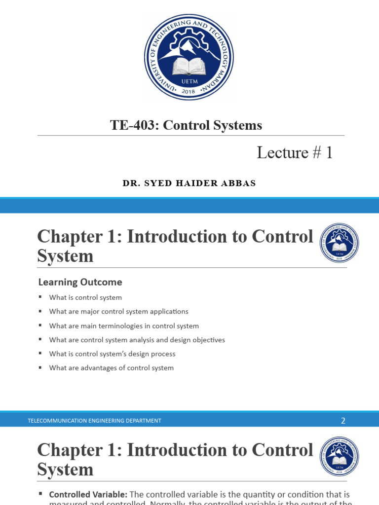 Lecture 1 PDF Feedback Control Theory