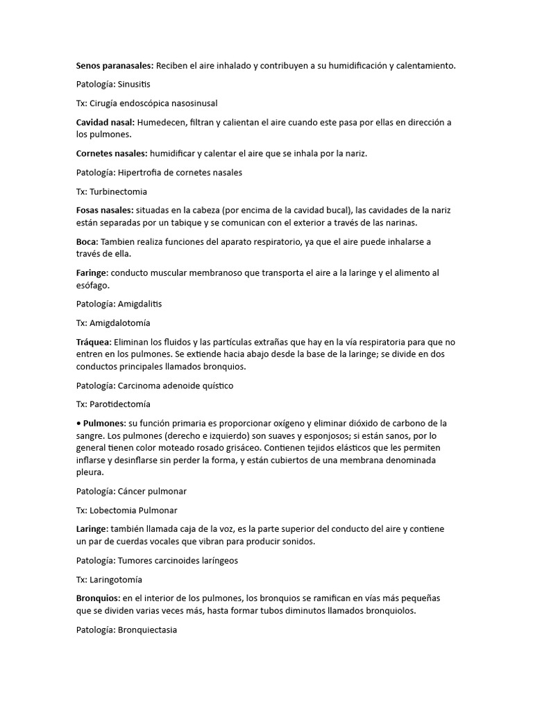 Funcion Del Respiratorio Patolia y TX PDF Pulmón Sistema respiratorio