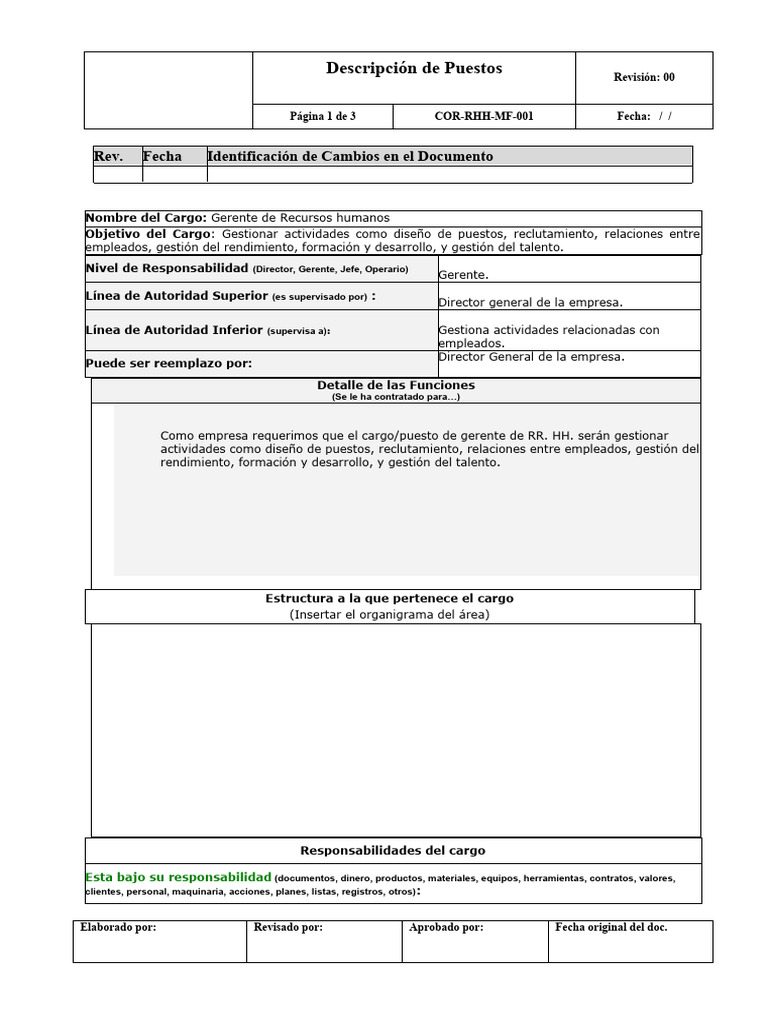 Formato Descripción de Puestos | PDF | Gestión de recursos humanos ...