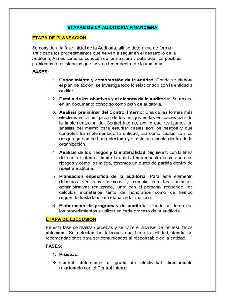 Etapas de la Auditoría Financiera | PDF | Auditoría | Business