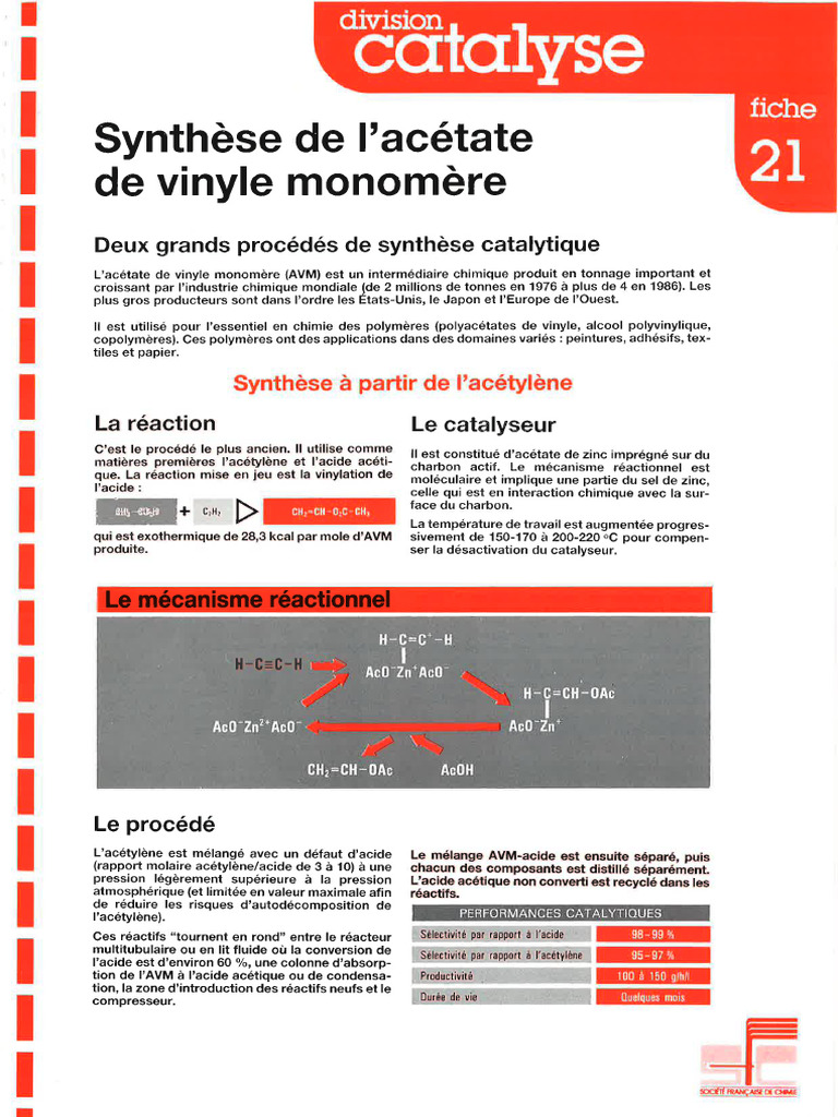 Fiche 21, Synthèse de L'acétate de Vinyle Monomère (PDF 189 Ko) PDF