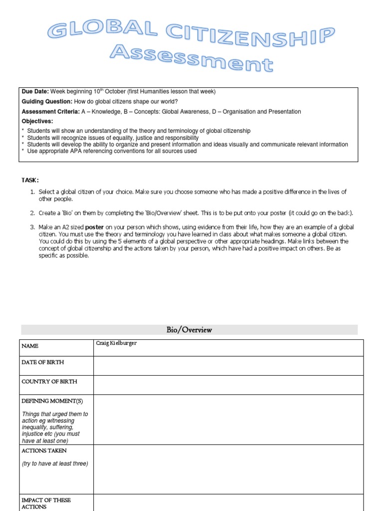 Global Citizenship Project Guidelines | PDF | Understanding | Concept