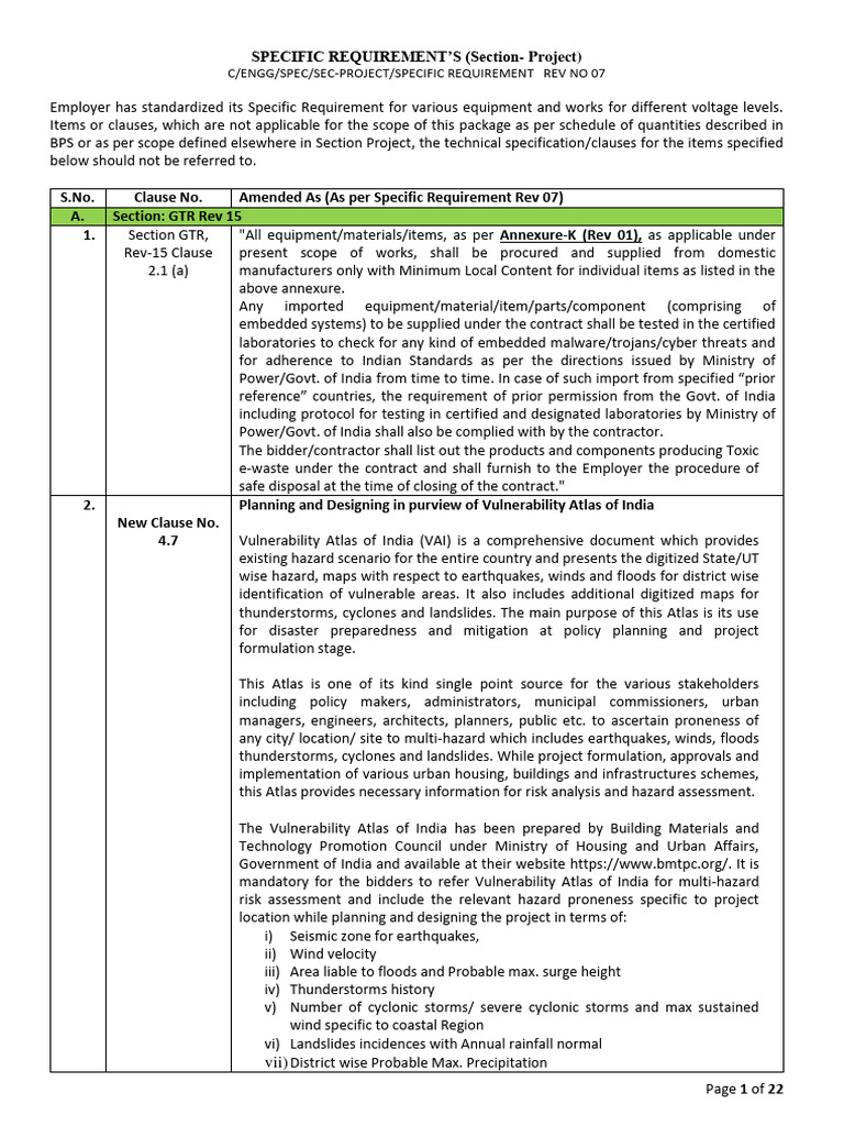 Specific Requirements for Project Equipment | PDF | Electrical ...